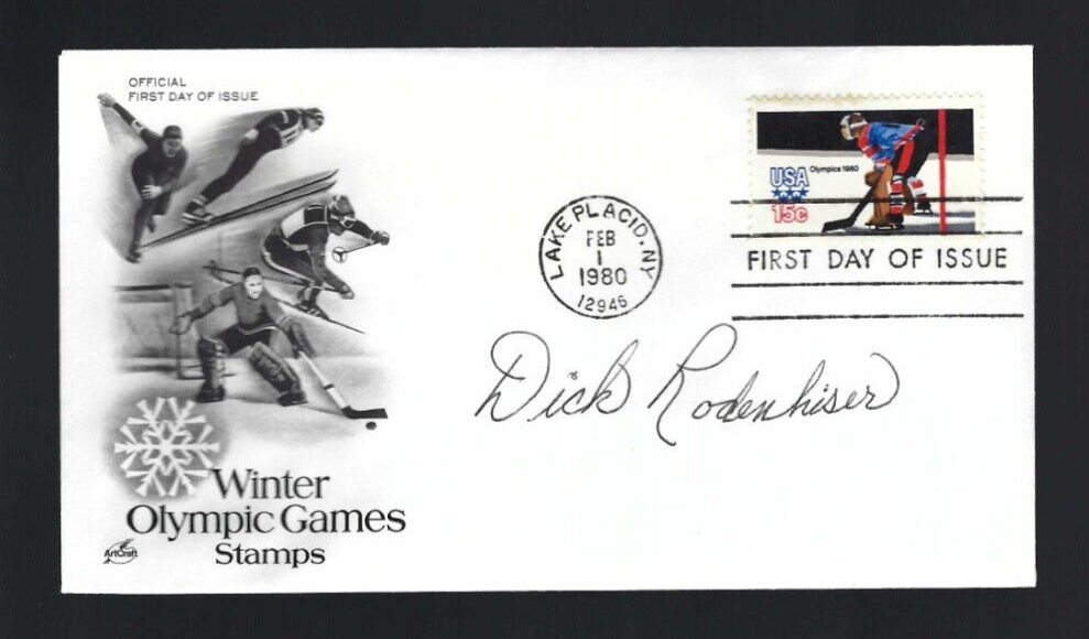 Richard Rodenhiser signed cover 1960 US Olympic Hockey Gold Medal