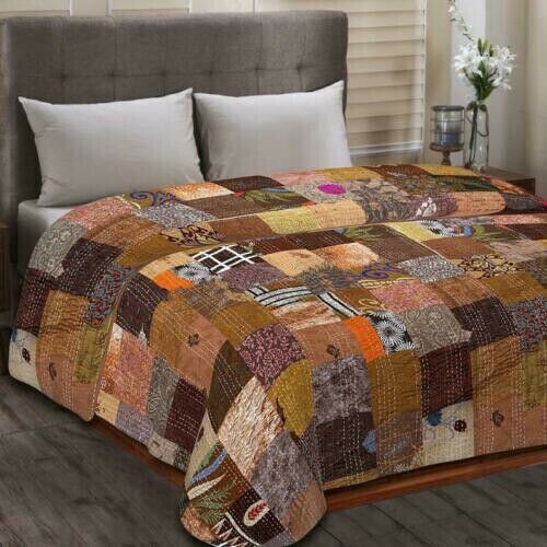 Hippie Seide Boho Patchwork Kantha Quilt Überwurf Bettwäsche Wendequilt Kantha - Bild 2 von 3