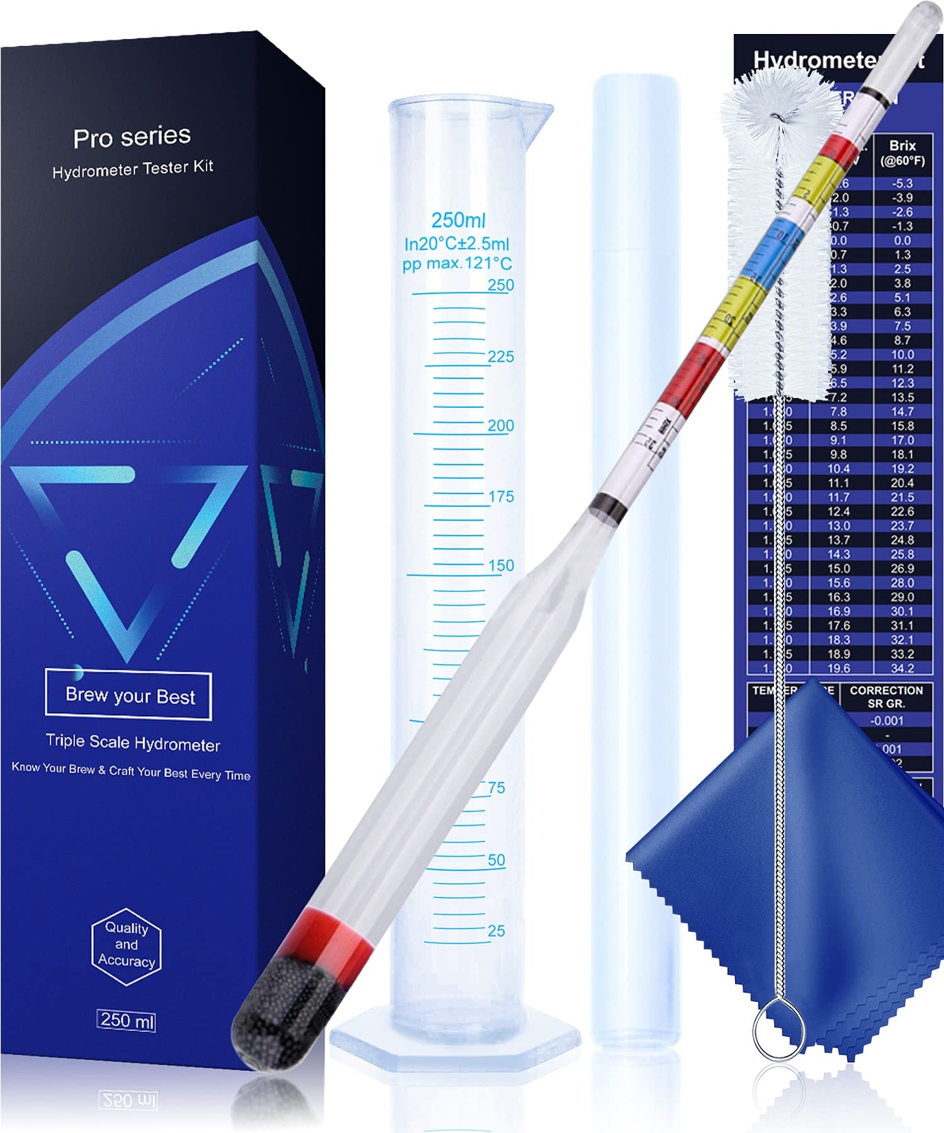 Hydrometer Test Kit, Triple Scale Alcohol Tester Hydrometer for Wine, Beer, K...