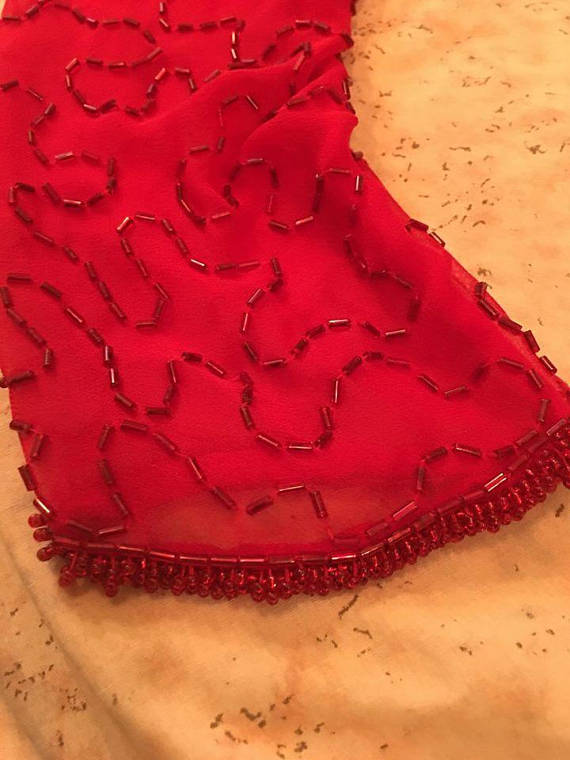 Vintage Red Beaded Full Length Dress with Bolero/Shru… Gem