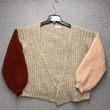 Parisienne ET Alors Cardigan Sweater Womens 36 Beige Red Pink Open Front Mohair