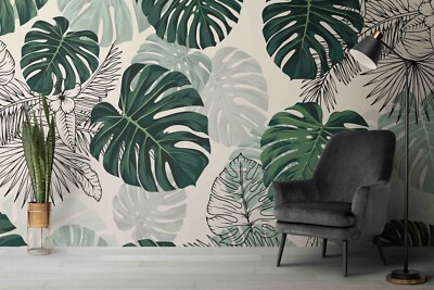 3D Green Monstera Leaf Wall Murals Wallpaper Murals Wall Sticker