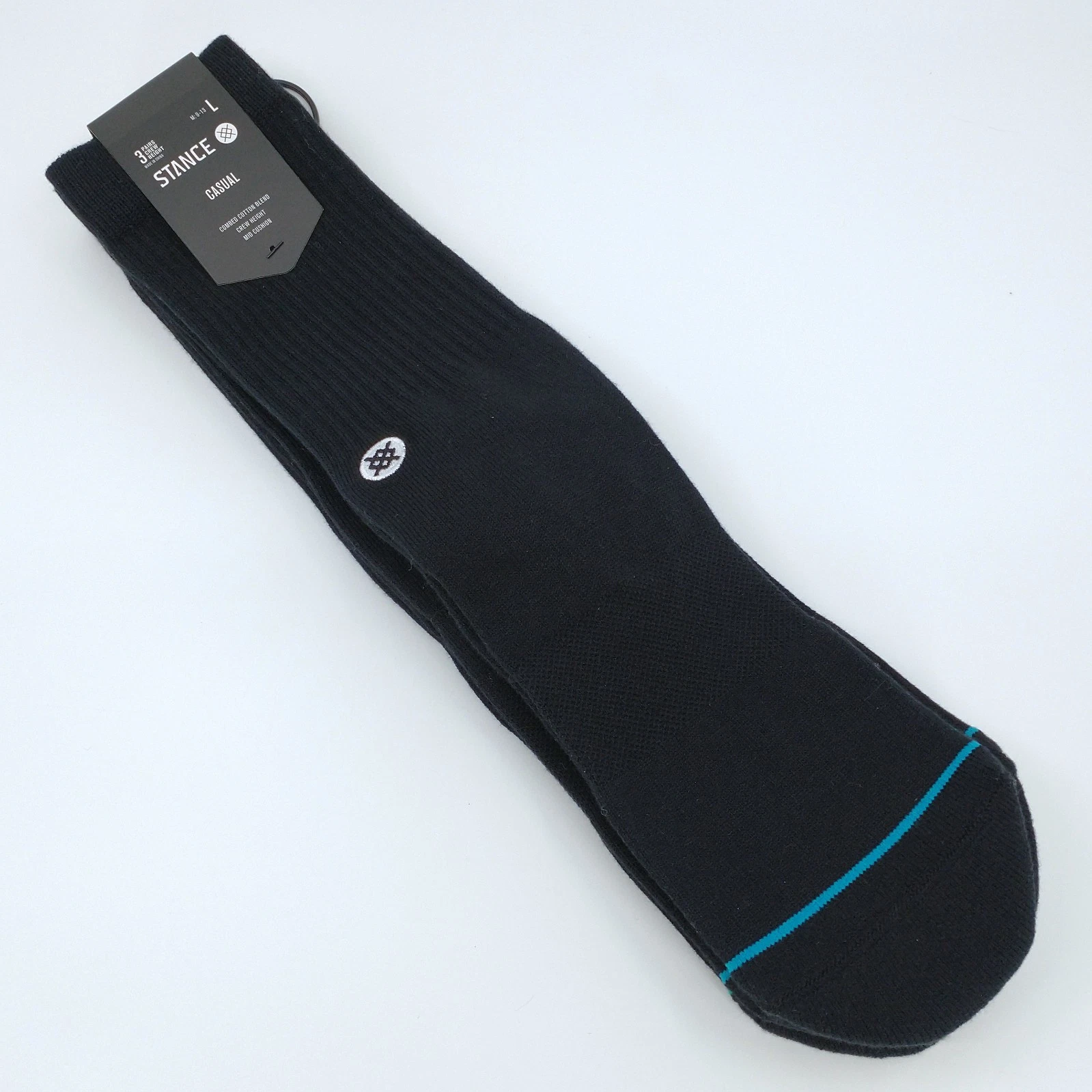 Stance Men's Icon Solid Color Cotton Crew Sock - Black/Black - Large - 3-PACK