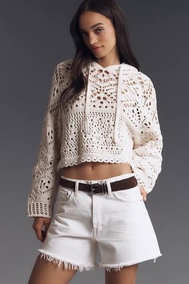 AGOLDE Parker Long Short White High Rise Loose Fit Cut Off Denim Shorts 31 NWT