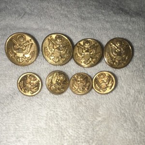 Set of 8 U.S. Eagle Crest Military Uniform Buttons, Militaria Theme