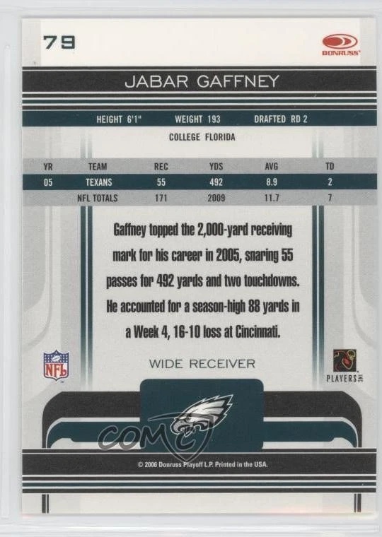 2006 Donruss Gridiron Gear Jabar Gaffney #79 - Image 2 of 2
