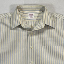 Brooks Brothers Shirt Mens 16.5 34/35 Yellow Blue Stripe 346 Non Iron Cotton