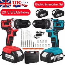 Cordless Electric Drill Screwdriver Impact Drill Hammer w/ 2 Battery For Makita