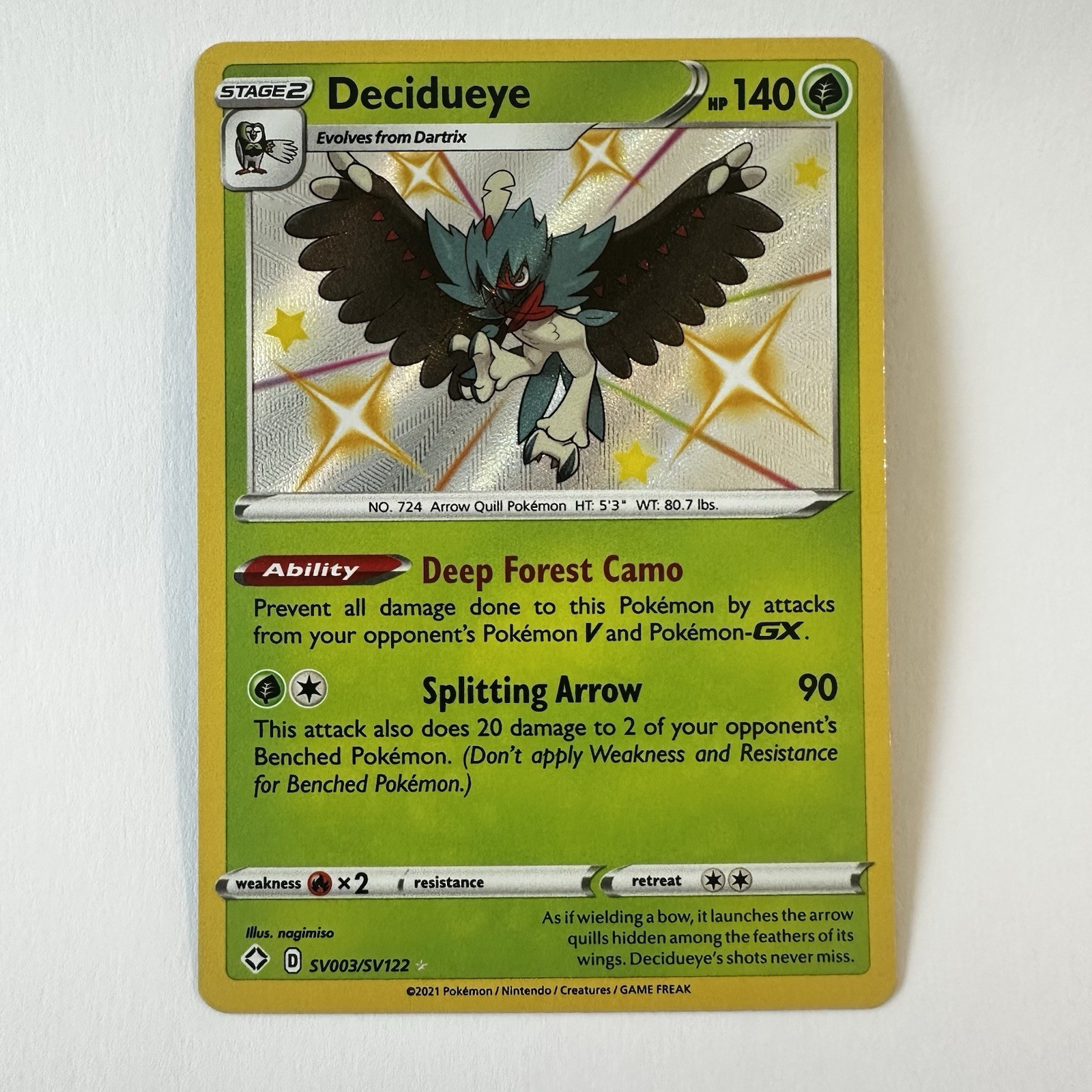Decidueye - SV003/SV122 - Shining Fates Shiny Vault Holo Rare Pokemon 2021 - NM