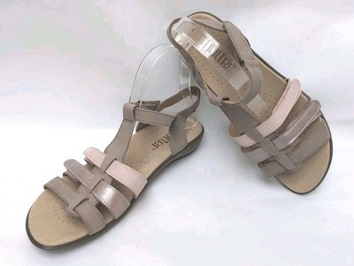 HOTTER SOL Leder Riemchen Sandalen UK 5,5 Rosegold Taupe Extra Weite Passform GUC 