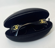 CHANEL Sunglasses Camellia Gold Motif Black Vintage Rare Italy Made Edition F/S