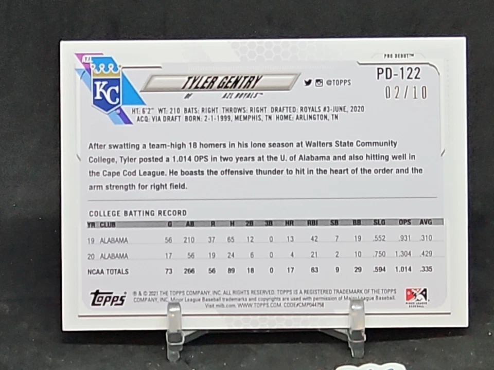 2021 Topps Pro Debut RED PARALLEL Tyler Gentry 02/10 - Image 2 of 2