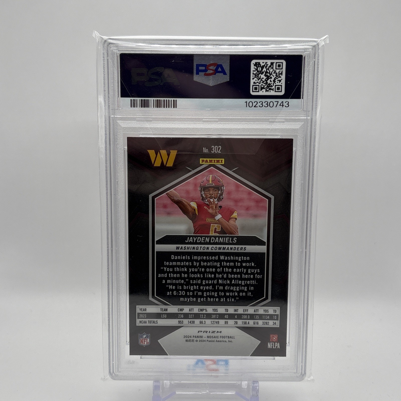 2024 Panini Mosaic - Rookies Jayden Daniels #302 Red Mosaic Prizm (RC) PSA 7 view 2