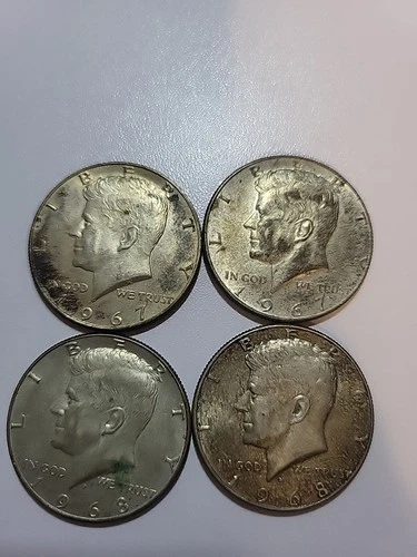 (4)1967 & 1968 Kennedy half dollar silver coins