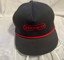 Vintage Embroidered CONOCO Trucker Hat Black w/ Red Rope Strapback Baseball Cap