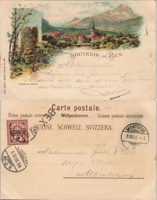 Ansichtskarte Litho AK Bex (Aigle) 2 Bild: Totale, Tour de Duin 1898