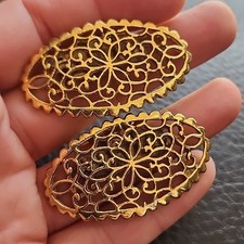 Vintage Musi Shoe Clips Gold Tone Filigree Deco Signed