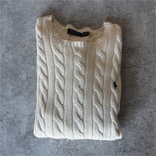 Authentic Polo Ralph Lauren Cable-Knit Cotton Sweater Andover Cream Crewneck