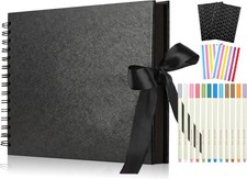 80 Pages Scrapbook Album with 12 Metallic Markers, 11.5 x 8.5 Inches Black Paper