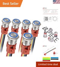 6PCS 19mm Stainless Steel Latching Push Button Switch with LED - Versatile Use