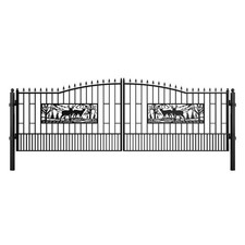 18x7 FT Heavy Duty Steel Dual Swing Driveway Gate WIth Posts |Deer Style