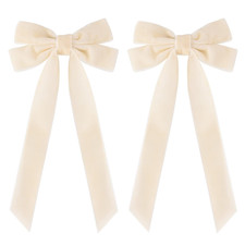 2PCS Velvet Hair Bows Ivory Beige Hair Ribbon Clips Big Fall Alligator Clips Hai