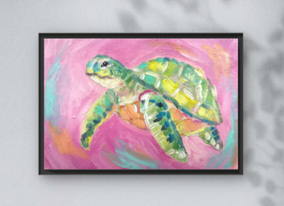Meeresschildkröte Original Gemälde Küste Strand Ozean Tierwelt Kunst 6x4