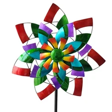24" Dia Large Wind Spinner, Colorful Metal Wind Sculptures 83.5" Height Heavy...