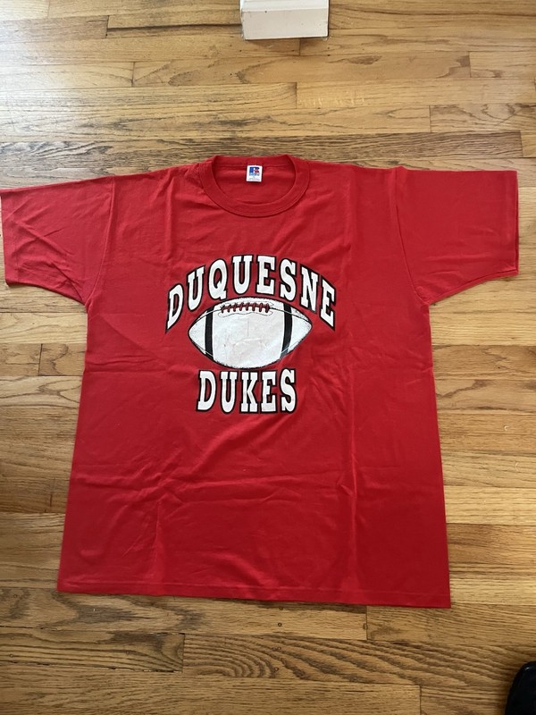 Vintage Duquesne Football T-shirt Russell Athletic Red Men XL Team Issue USA