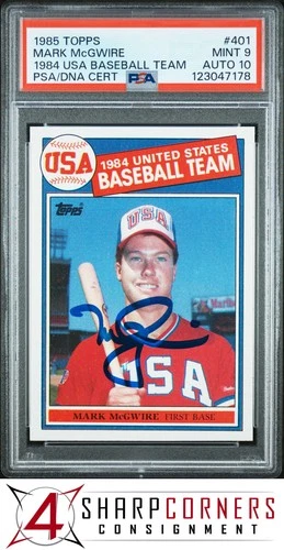 1985 TOPPS 1984 USA BASEBALL TEAM #401 MARK McGWIRE RC PSA 9 DNA AUTO 10