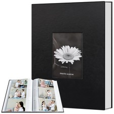 Popotop 4x6 Photo Album 300 Photos, Leather Cover, Writing Space, Display Window