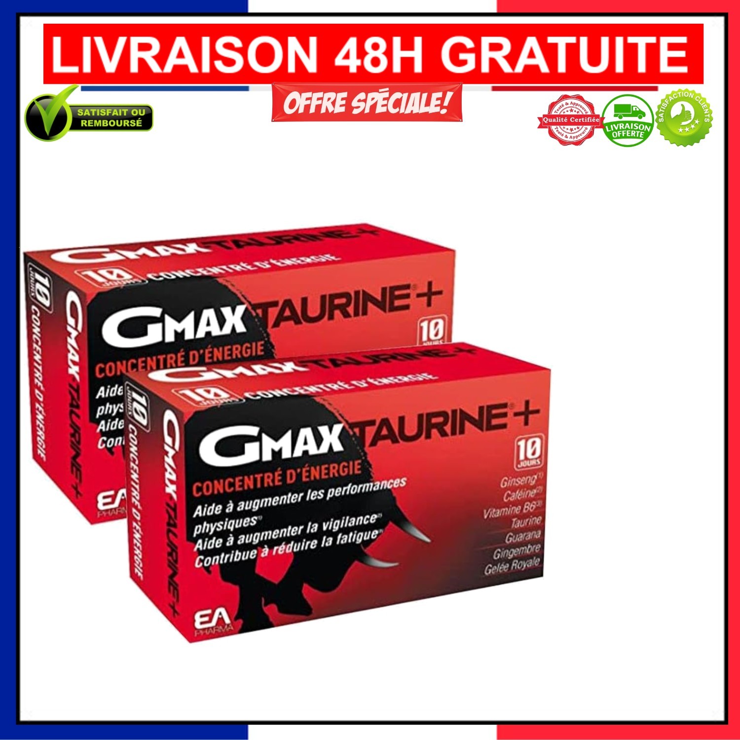 EAFIT GMAX Taurine 500 mg Ginseng solution buvable de 20 ampoules pour la detox