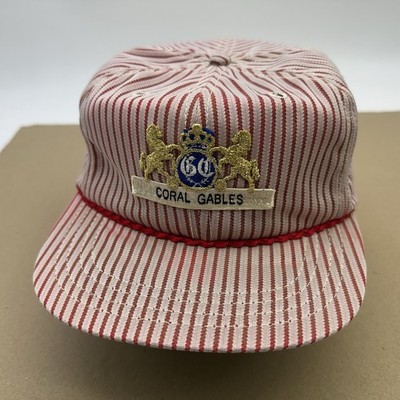 VINTAGE Coral Gables Rope PIN STRIPE HAT Cap made in USA Strapback Nice Shape