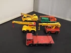 Y51-MATCHBOX LESNEY LOT OF FOUR CRANES AND A LEYLAND PIPE TRUCK