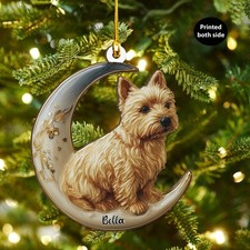 Personalized Norwich Terrier Dog on Moon Ash Plywood Ornament Flat 2D