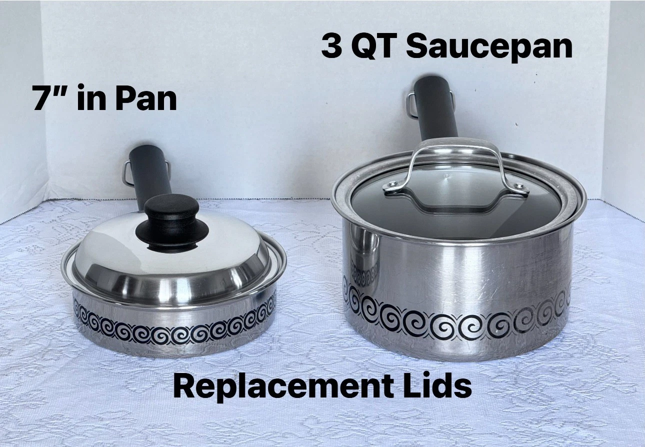 VTG MCM Ekco Regal 3-Ply Stainless Steel Saucepan 3Qt & 7” in Pan w/Repl. Lids