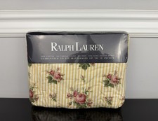 Vintage Ralph Lauren Sophie Floral Rose Stripe Yellow Cottage KING Fitted Sheet