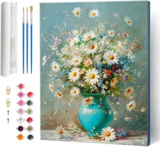 Perycoomly Flowers Paint by Numbers Kit for Adults, DIY Acrylic Paint by Numbers