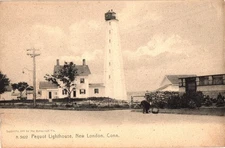 1905 Rotograph Pequot Lighthouse New London Connecticut Worker Scene Postcard