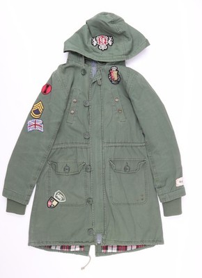 Henleys Damen Parka Mantel grün Baumwolle lang mit Kapuze Größe S