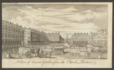 Ein Blick auf Covent Garden von der Kirche Portikus. Herrenzeitschrift 1749