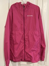 Girl s Pink Columbia Windbreaker Jacket W/Hood Lightweight Sz L 14/16