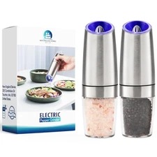 Gravity Electric Salt and Pepper Grinder Set of 2, Battery Powered Automatic ...