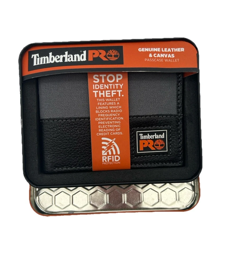 Timberland RFID Wallet Black Passcase Pro Leather With ID Slot in Tin Gift Box - Image 3 of 4