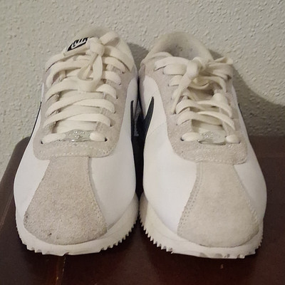 Nike Cortez White Black Beige Leather Low Top Lace-Up Sneakers Rubber Outsole