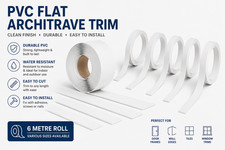 PVC White Architrave Trim 6m Roll Flat Strip Edging Profile Various Sizes