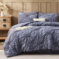 Grey Comforter Set Full Size Bed in A Bag 7 Piece Pinch Pleat Bedding Set,Pin...
