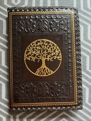 Italian Leather Journal TREE OF LIFE Brown Gold Stitched Lined Journal,  NEW