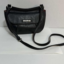 NINE WEST  Crossbody Shoulder Bag Black Silver tone Logo Narrow Strap Purse