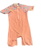 Girls Swimming One Piece Shorts size 10-12 Color peach with sharks on the top